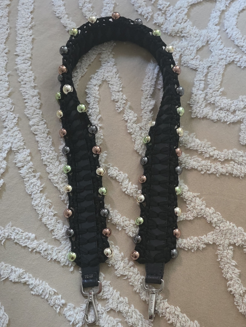 Fendi Black Braided Strap with Multitone Metallic Beads